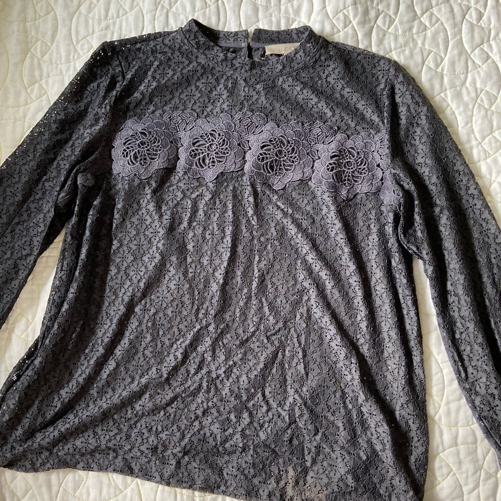 LOFT Charcoal Grey Lace Top